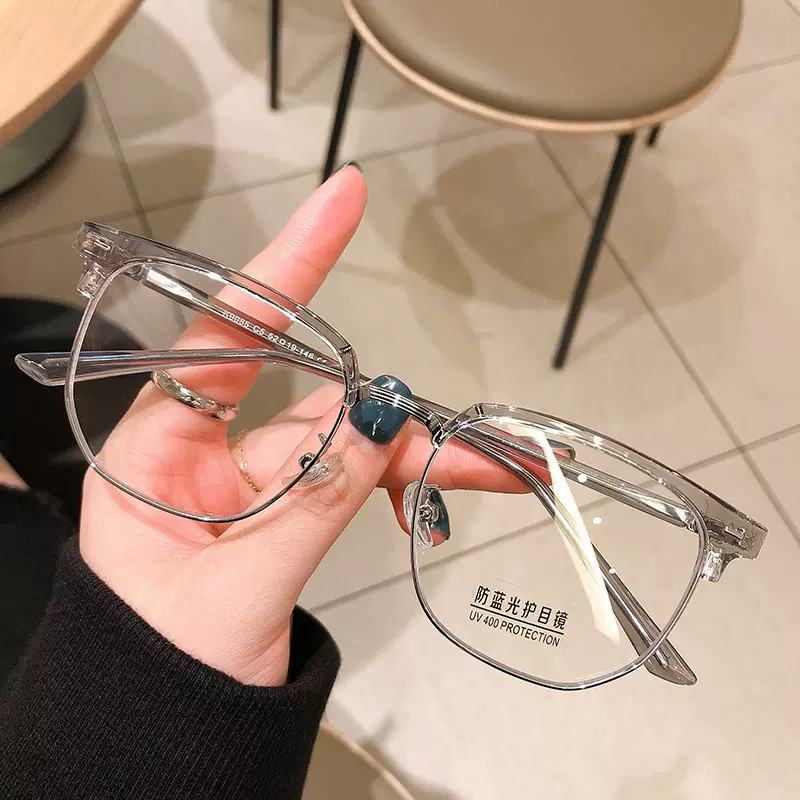 安科复古眉线半框眼镜男潮可配有度数防蓝光理工男眼镜框架K9085