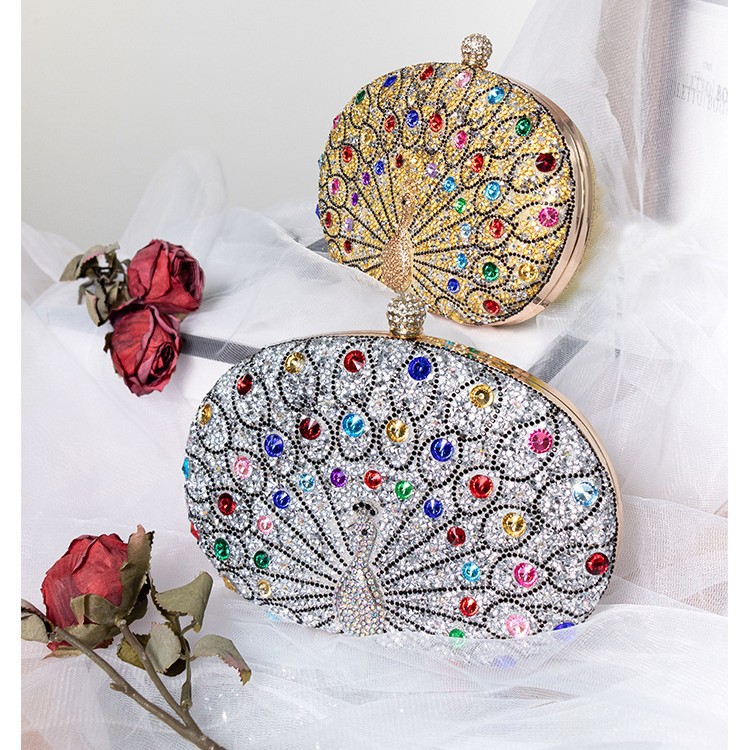 Nueva bolsa de cena acrílica de diamante de pavón europeo transfronterizo de estilo americano de fiesta de alto nivel bolso de cena nicho bolso de mano