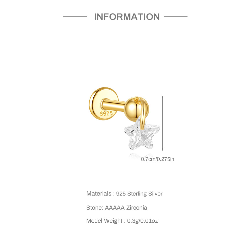 4g Weight Zircon Inlay Material Ear Studs Classification Ear Cartilage Rings & Studs Piercing Type 1 Piece Quantity Holiday, Birthday, Street Occasion 925 Sterling Silver Material Geometric Pattern Unisex Gender Plating Design Casual, Simple Style Style 1 Piece Ear Cartilage Rings & Studs Casual Simple Style Geometric 925 Sterling Silver Plating Zircon Ear Cartilage Rings & Studs 1