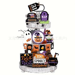 ハロウィン ティアード ウッド パレット セット ミニチュア サイン オーナメント 装飾品 コウモリ ゴースト ノーム付き