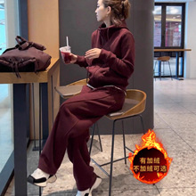 超火欧货高级感酒红色休闲运动套装女春秋冬减龄洋气卫衣两件套裤