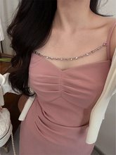方领气质吊带连衣裙女2025秋装女款大码胖mm感针织开衫两件套