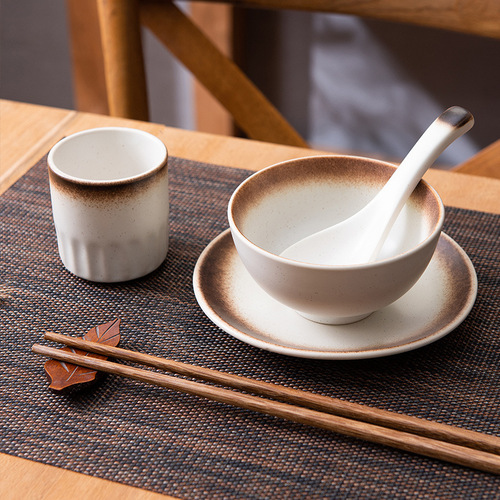 Hotel tableware four-piece Japanese-style ceramic one-person dinnerware set hot pot countertop restaurant hotel bowls and plates