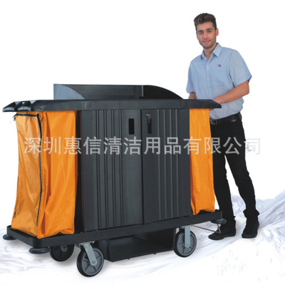 超宝D-205 酒店宾馆客房手推服务车带分格工具栏双袋布草车房口车|ru