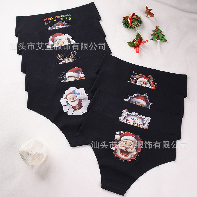 European and American Cross-Border Cartoon Cute Women's Underwear Seamless Printed High-Elastic Large Size Breathable Thin Briefs for Women Christmas European and American Cross-Border Cartoon Cute Women's Underwear Seamless Printed High-Elastic Large Size Breathable Thin Briefs for Women Christmas