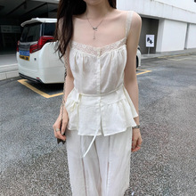 法式甜美蕾丝边拼接无袖百搭吊带背心女夏2025新款韩版设计感上衣