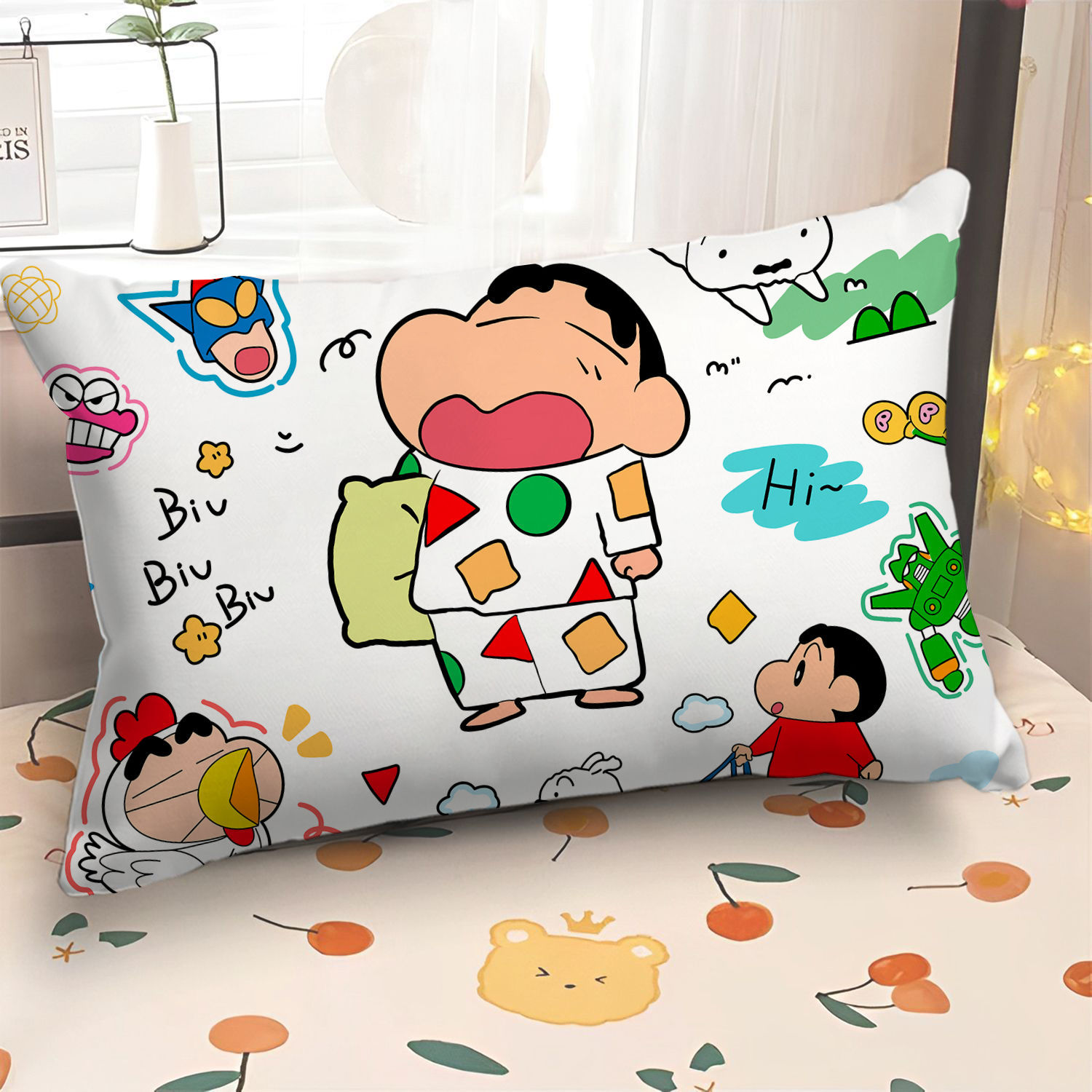 Cute Crayon Shin-Chan Pillow Rectangular Pillow with Core Super Soft Girly Heart Pillow Room Bedroom Bedside Cushion