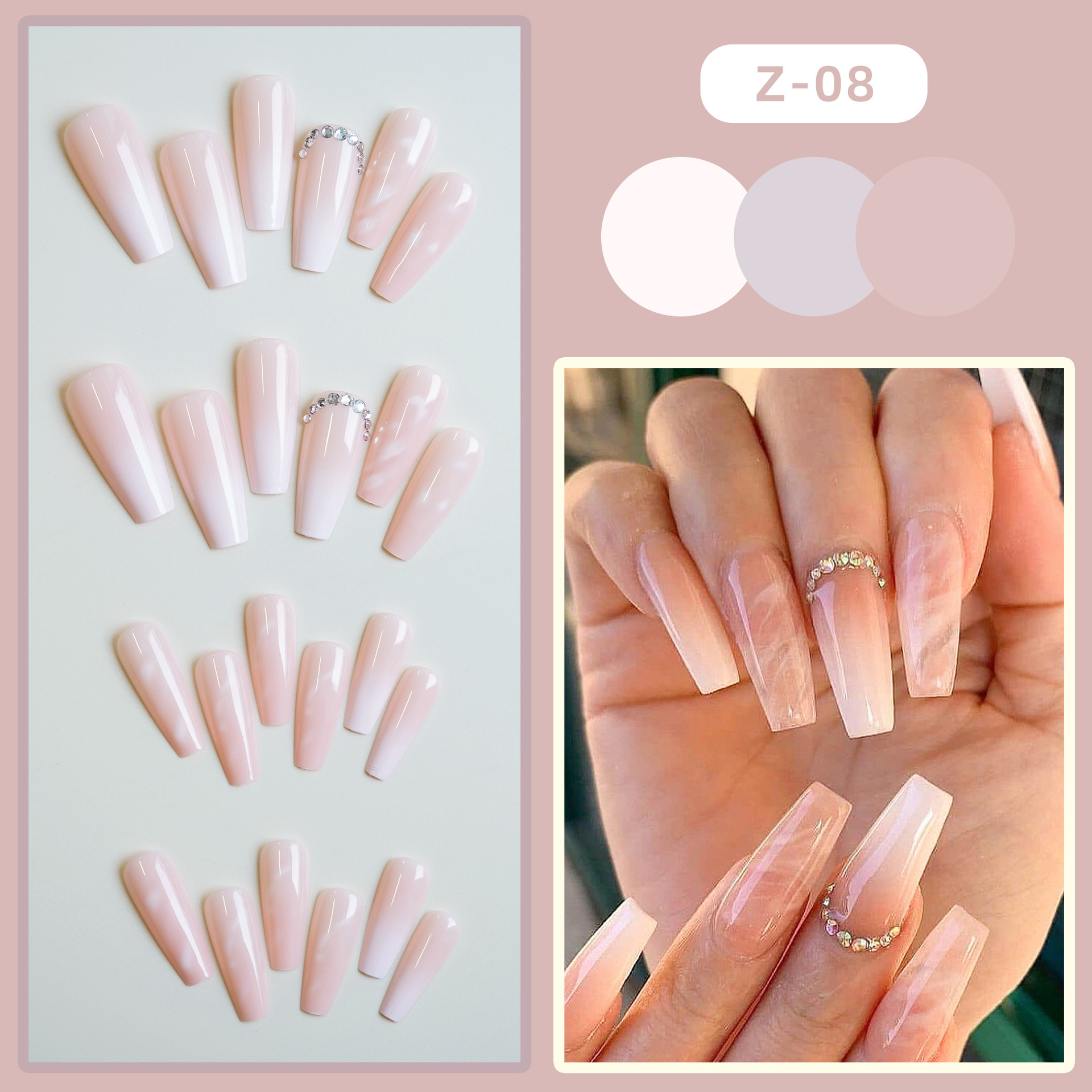 Z-08 marmolado pieza de uñas falsa floreciente desgaste transfronterizo pieza de esmalte de uñas parche de uñas 24 piezas pieza de uñas al por mayor