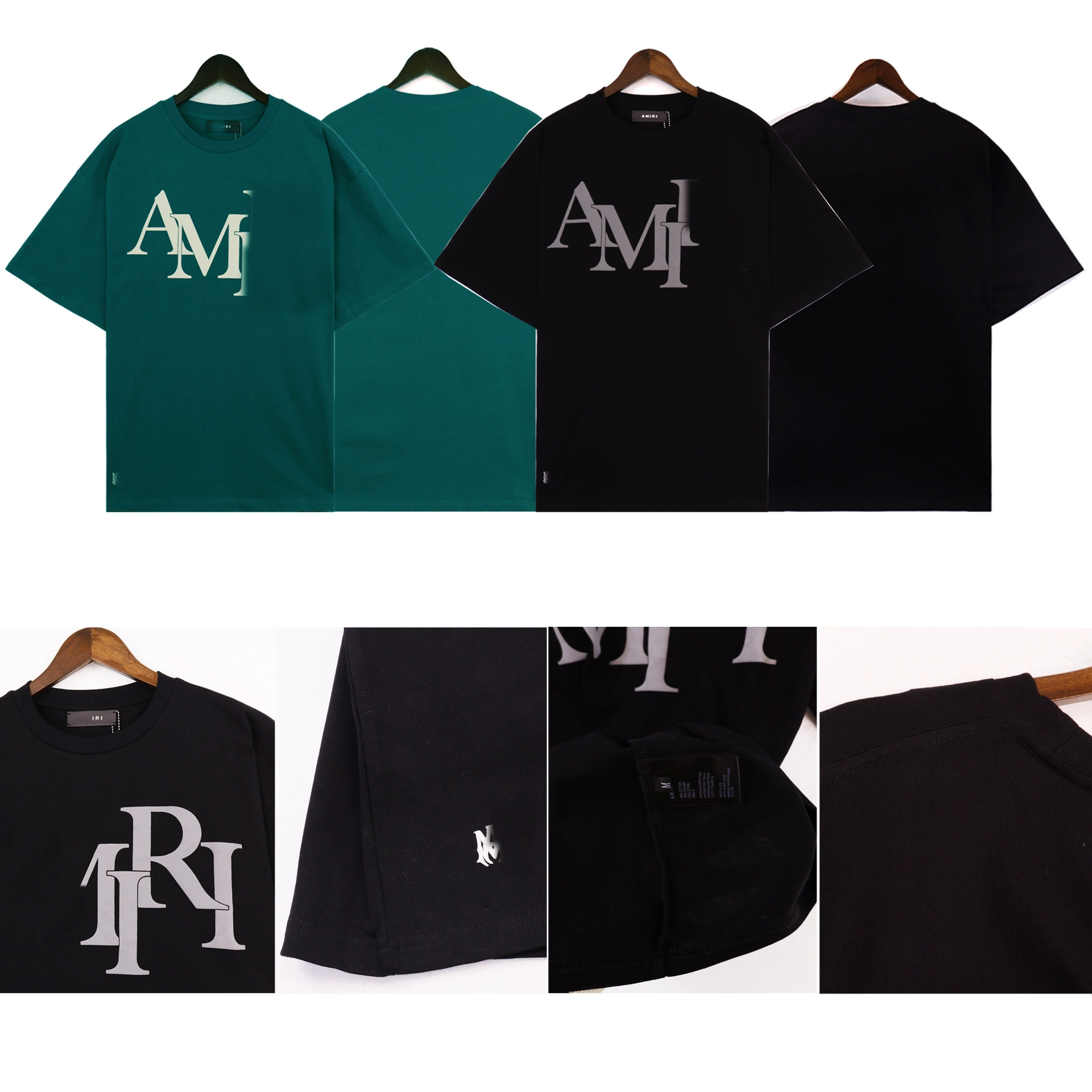 Внешняя торговля AMIRI с принтом букв Тяжелая Однотонная футболка с короткими рукавами Мужская и Женская свободная футболка американского модного бренда трансграничная оптовая продажа