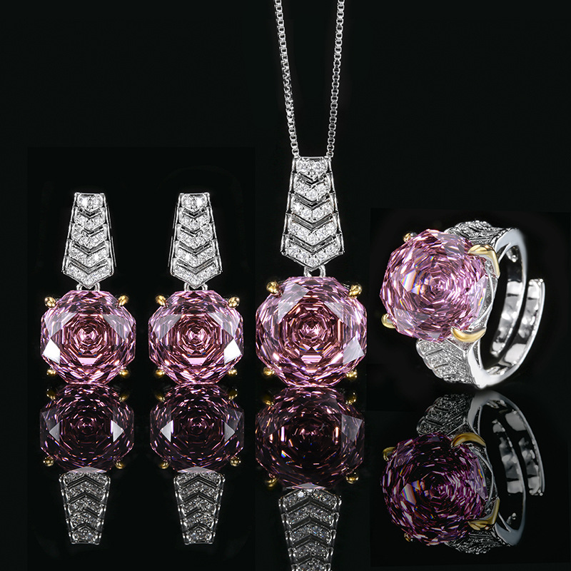 2025 nuevo Zhuangshengsheng Jewelry Fondo de cobre chapado en oro rosa corte seco rosa temperamento traje piedra principal 14-12mm