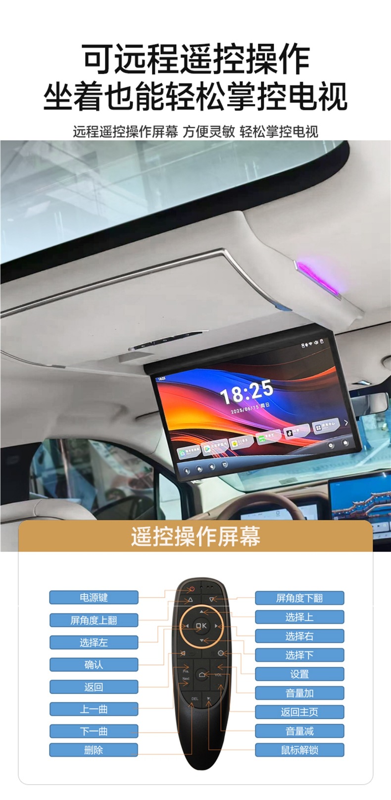 Byd Xia Car Ceiling-Mounted Tv 2025 Model Special Rear Entertainment Display Screen for Mpv Modified Suv Caravan