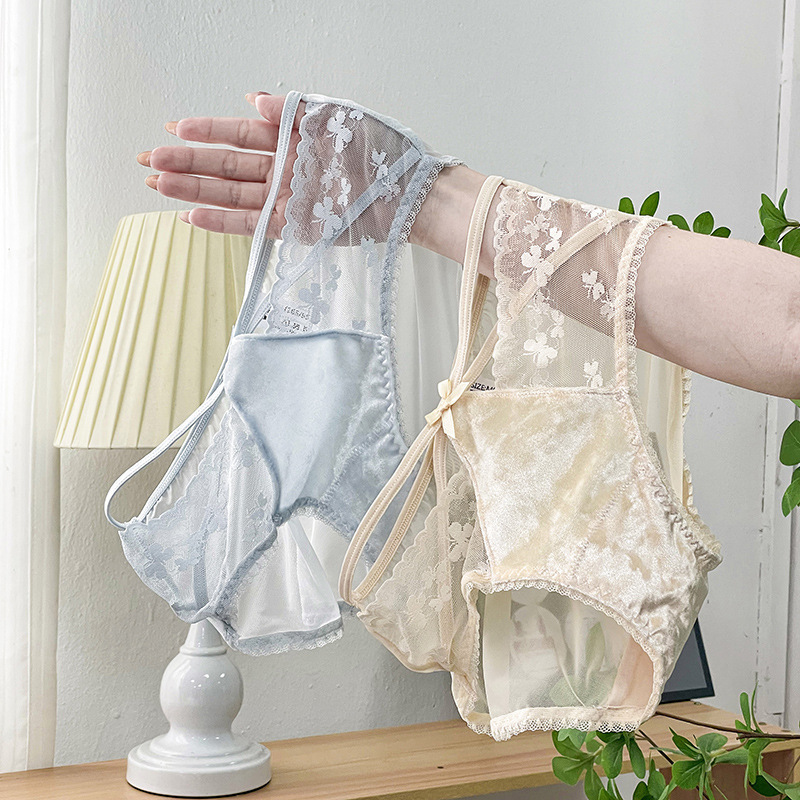 First Love Secret ~ Autumn/Winter Japanese Extended Crotch Full Wrap Mesh Spelling Advanced Pearlescent Satin Briefs for Girls