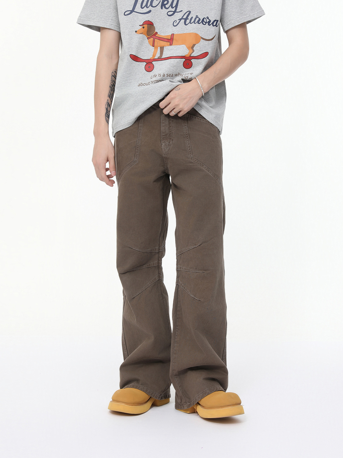 MTLCLOTHES Ropa de hombre | American vibe plisado costura personalidad moda drapeado recto trapeador jeans de moda