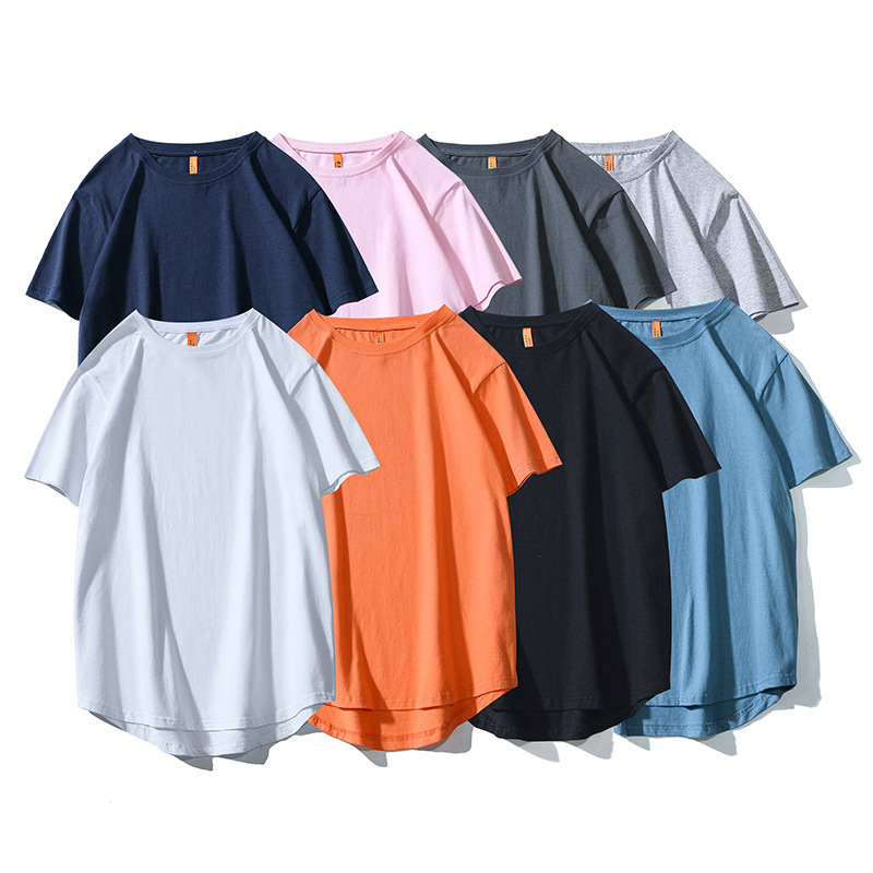 240g Xinjiang Long-Staple Cotton High Street National Trend Extbottomed Arc Bottoming Shirt Pure Cotton American Short-Sleeved T-Shirt One Piece Drop Shipping