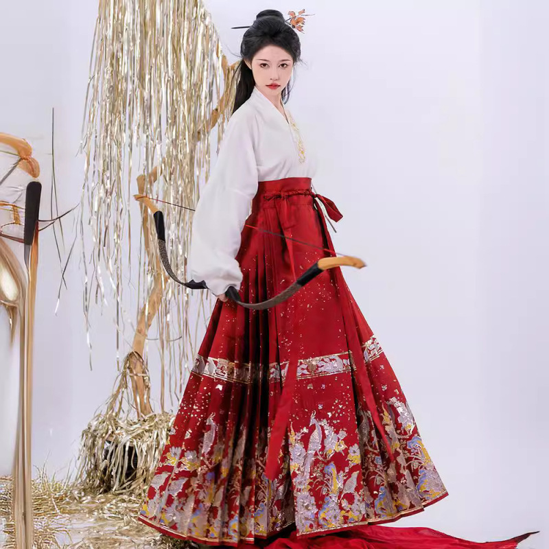 New Chinese-Style Ming Dynasty Gold-Woven Mamian Skirt Set for Women, Spring and Summer New Model, Suitable for Daily Wear, Adult Hanfu, Trendy Pleated Design New Chinese-Style Ming Dynasty Gold-Woven Mamian Skirt Set for Women, Spring and Summer New Model, Suitable for Daily Wear, Adult Hanfu, Trendy Pleated Design