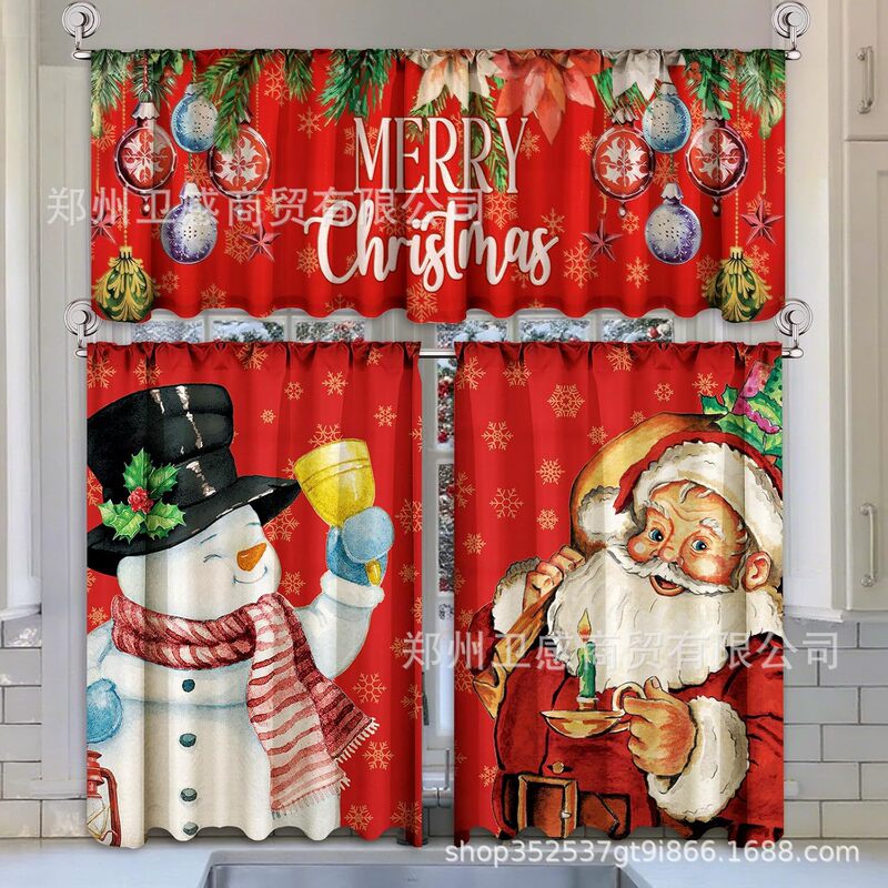 Amazon Best-Selling Santa Claus Curtains, Polyester Sleeve Printed Decorative Window Drapes, No Drilling Required, Kitchen Dustproof Curtain Amazon Best-Selling Santa Claus Curtains, Polyester Sleeve Printed Decorative Window Drapes, No Drilling Required, Kitchen Dustproof Curtain