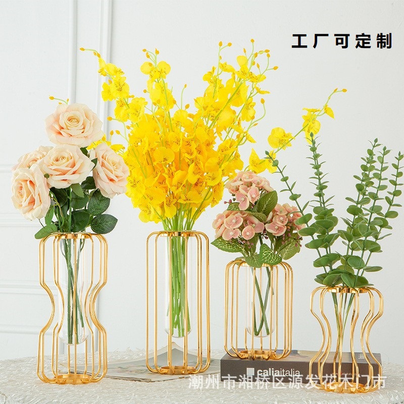 Nordic Home Iron and Glass Vase Ornament Home Living Room Decoration Fresh Flowers DIY Handmade