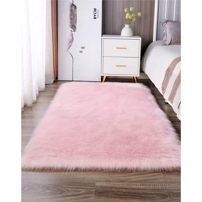 Long Plush Carpet in Orange Color for Bedroom, Bedside Rug, Living Room Coffee Table Mat, Floor Mat, and Window Decoration (Car Carpet) - light-pink-customized