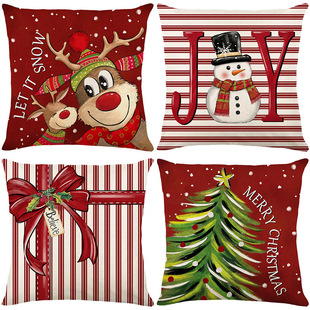 Amazon's Hottest Christmas Pillow Cover Linen Printed Home Sofa Cushion Car Headrest Office Cushion