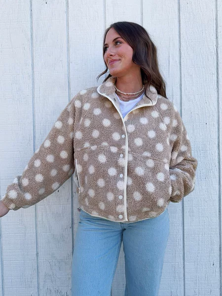 European and American Cross-Border Export Amazon 2025 Autumn and Winter Hot-Selling Fashionable Design Plush Red Polka Dot Jacket for Women