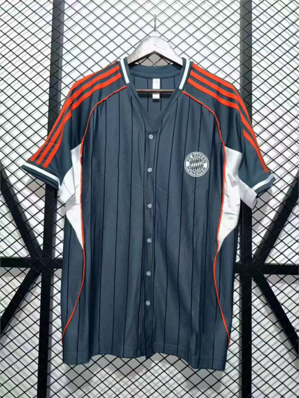 美式25-26棒球服曼联红主场巴黎巴西佛拉门戈拜仁短袖纽扣球衣|undefined