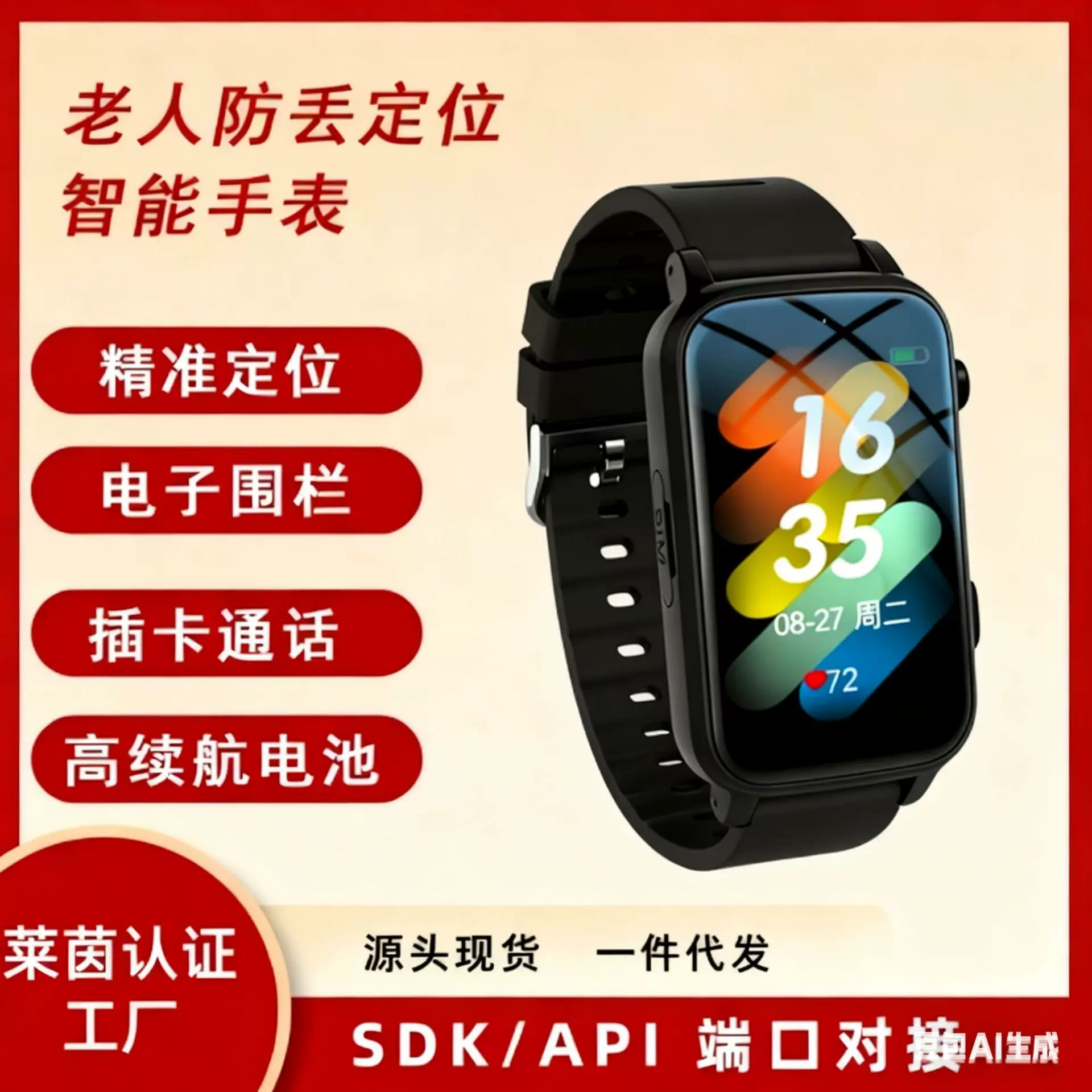 定制跨境老人电话手表跌倒自动打电话GPS北斗多重精准定位手环