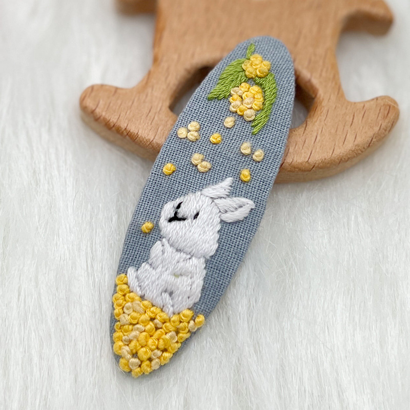 Lu bordado lindo gato perla coreano pinzas de pelo hechas a mano diy bordado creativo para chicas rotas flores pinzas de pelo lateral