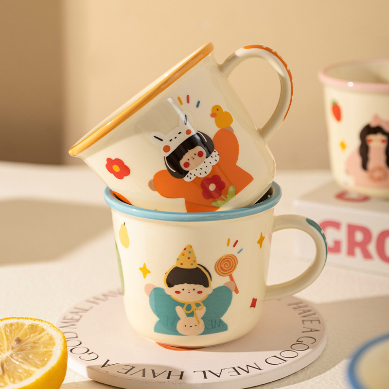 モダン主婦一家三口マグカップかわいいカップ家庭用朝食カップカップル対カップ陶磁器カップセット|undefined