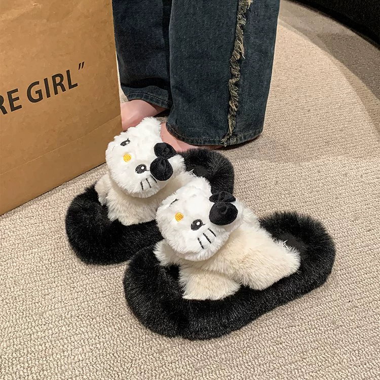 Плюшевые тапочки женский новый стиль милый кот Kitty 2024 осенние и зимние хлопчатобумажные тапочки женская одежда модная дикая