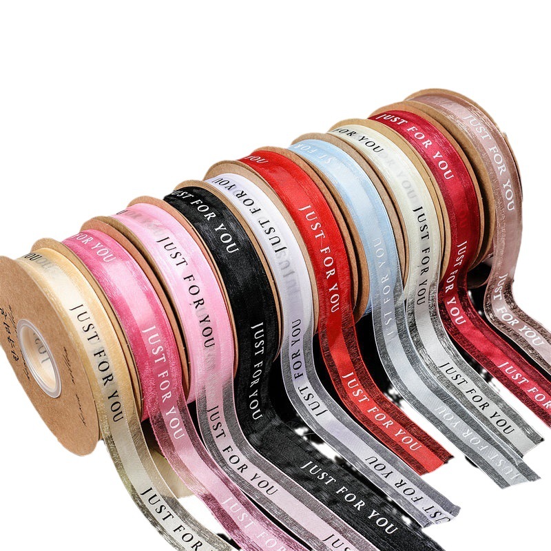 2.5cm de malla de borde de satén medio JUST pastel de embalaje de flores cinta de lazo cinta de satén en inglés cinta de gasa de nieve