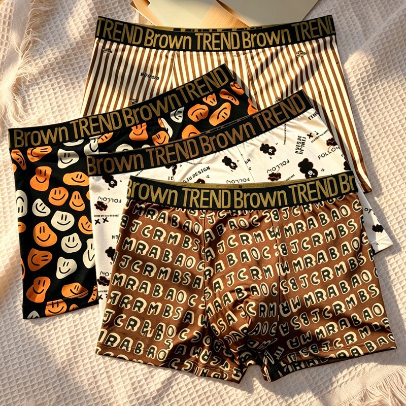 Men's Underwear with Printed Cartoon Smiley Face Design, Stylish and Comfortable Breathable Boxer Shorts for Summer