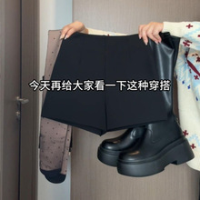 黑色西装短裤女秋冬2025新款外穿高腰a字热裤休闲辣妹加绒打底裤