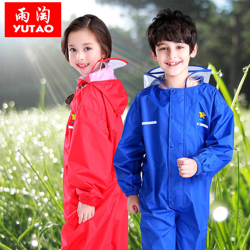 Children's Raincoat One-Piece Boys and Girls Rain Poncho Baby Student Waterproof Clothing Kindergarten Hooded Full-Body Thickened Waterproof