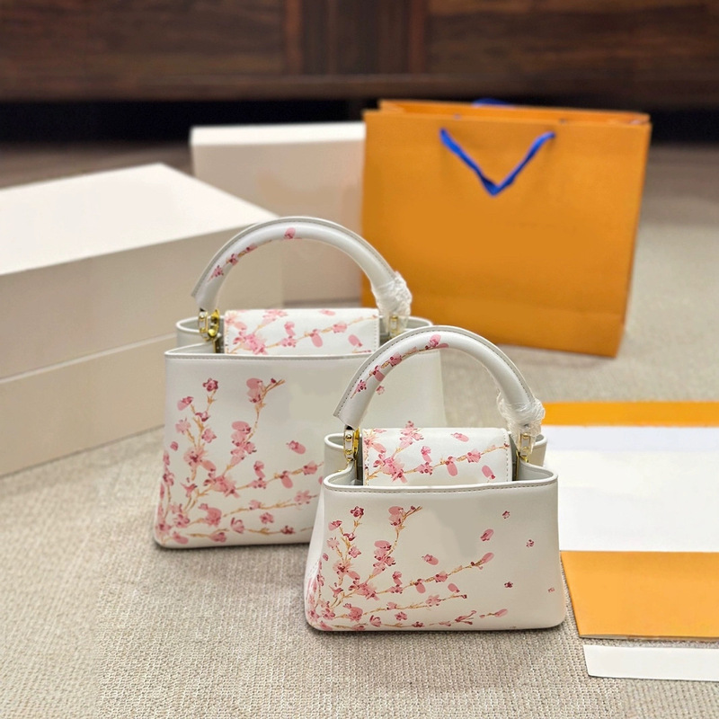 New Handbag with Cherry Blossom Pattern, Lady's Bag, Shoulder Bag, Crossbody Bag, Women's Cross-Border Capucines