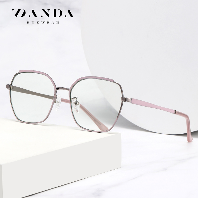 Nuevas gafas europeas y americanas marco de las mujeres de moda de dos colores de metal gafas lisas JS8636 miopía anti-azul gafas de luz