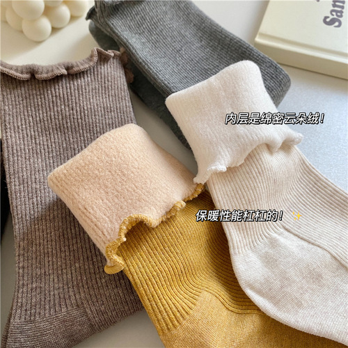  autumn and winter velvet thickened snow socks cotton socks cuffed warm anti-slip mid-calf floor socks