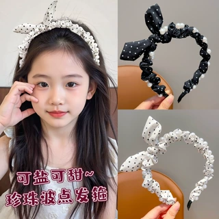 儿童波点珍珠发箍女童甜美兔耳朵发卡不勒头小女孩高颅顶头箍发捆