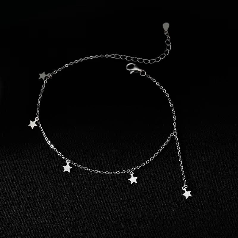 S925 Estrella de plata esterlina borla tobillera para las mujeres nuevo popular en línea rojo de alto grado pie decoración nicho luz lujo estrellado pie cadena