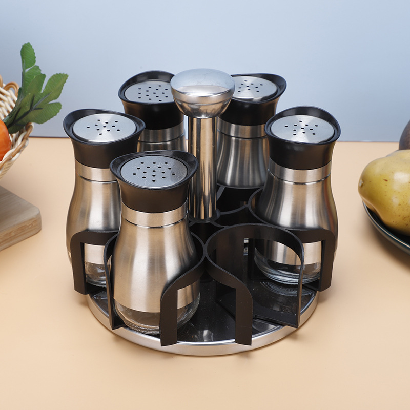 Venta al por mayor de acero inoxidable cocina condimento botella sellada tarro hogar condimento botella combinación traje comino pimienta tarro