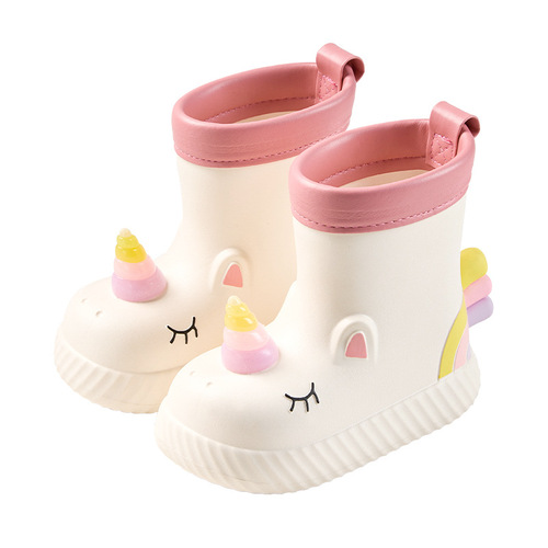 Happy Mary Children's Rain Shoes Women's Cross-border Baby Girls Rain Shoes Student Waterproof Anti-Slip Children's Rubber Shoes
