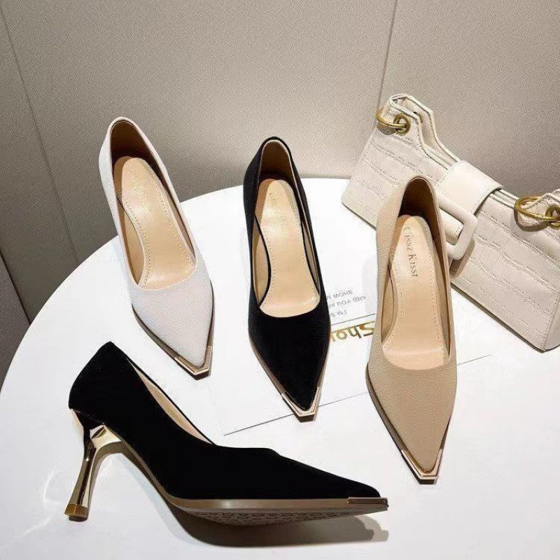 High Heels Women's 2023 Autumn New Fashion Metallic Pointed Shallow Small Stiletto Heel Shoes Commuter Professional Shoes High Heels Women's 2023 Autumn New Fashion Metallic Pointed Shallow Small Stiletto Heel Shoes Commuter Professional Shoes