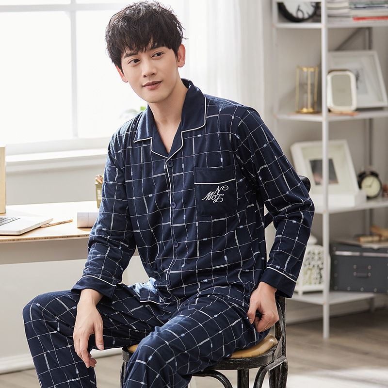 Pijamas de los hombres de primavera y otoño de manga larga más el tamaño de algodón de doble cara cardigan traje 5XL Otoño e Invierno ropa de abrigo homewear