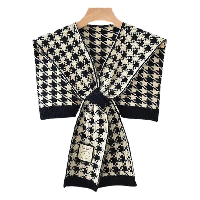 Cyber Celebrity Houndstooth Knitted Small Shawl with Cross Small Waistcoat Neck Protection Warm-keeping Office Air-conditioned Room Scarf