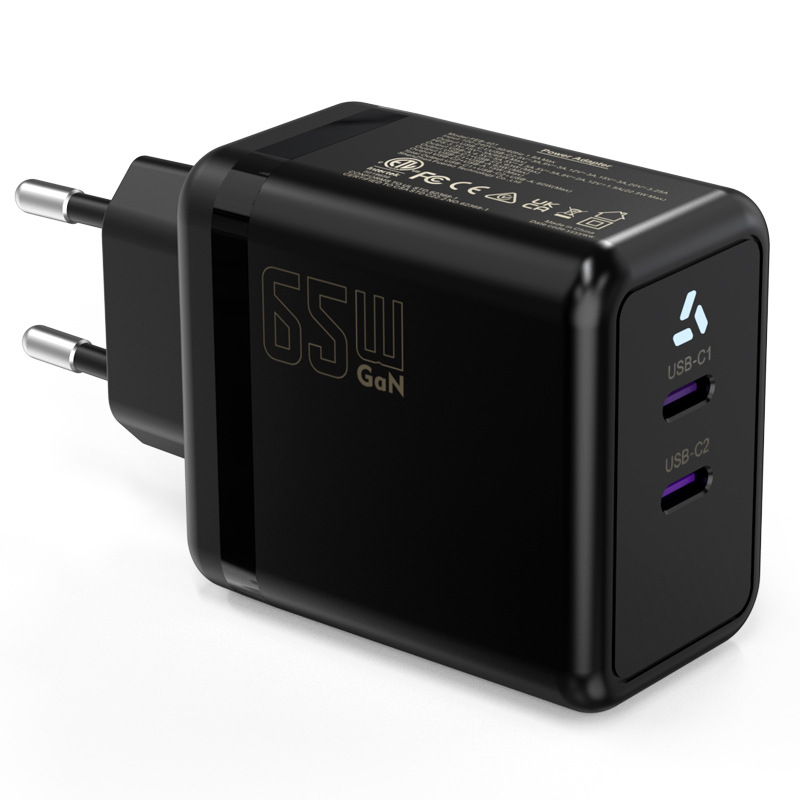 Cargador de nitruro de gallio transfronterizo de 65W CE CE Certificado cabeza de carga de puerto dual C computadora de teléfono móvil PD cabeza de carga rápida