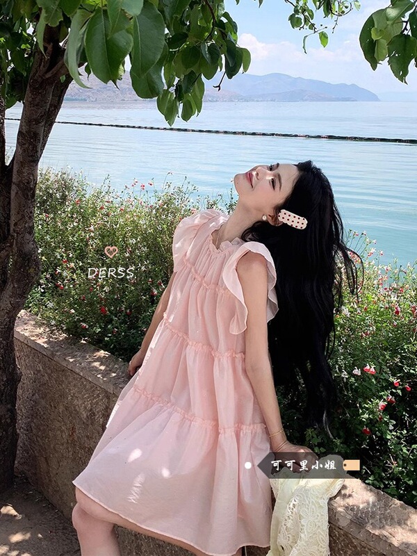 Pink Small Flying Sleeve dress Women's Summer 2024 New Milk Department Wear Sweet First Love Little Doll Skirt Pink Small Flying Sleeve dress Women's Summer 2024 New Milk Department Wear Sweet First Love Little Doll Skirt