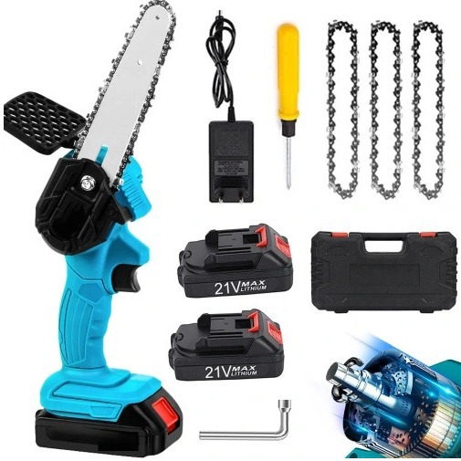 6寸电链锯电锯充电锂电锯手提式电链锯家用户外无线小型3链条套装