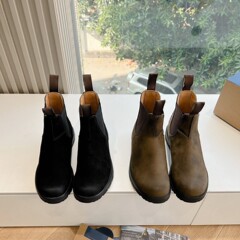 高定版レトロ廃土風チェルシーブーツ平底弾力タバコ筒工装靴サビブラウンフロストマーティンブーツ