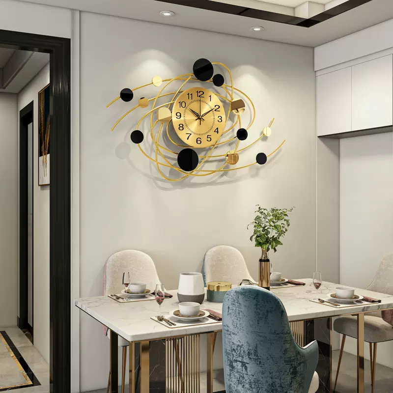 铁艺挂钟钟表北欧轻奢静音客厅装饰壁挂免打孔餐厅时钟外贸跨境款