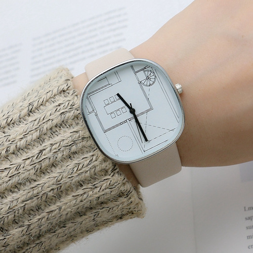 Japanese and Korean geometric pattern boys and girls watch belt fashion student watch Mori style boys middle school quartz watch