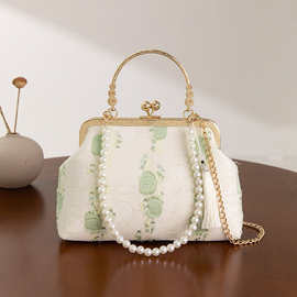 复古中国风斜挎口金包搭配旗袍穿的包包新中式仙女汉服珍珠手提包